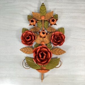 Vintage Toleware Wall Sconce Candleholder Retro Metal Floral